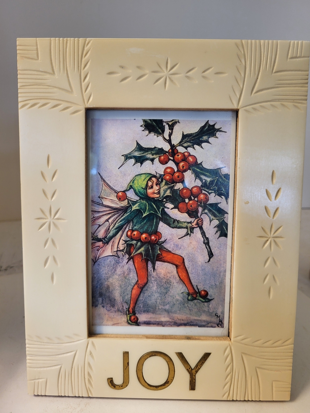 JOY Holiday Carved Resin Decorative Picture Frame in Cream